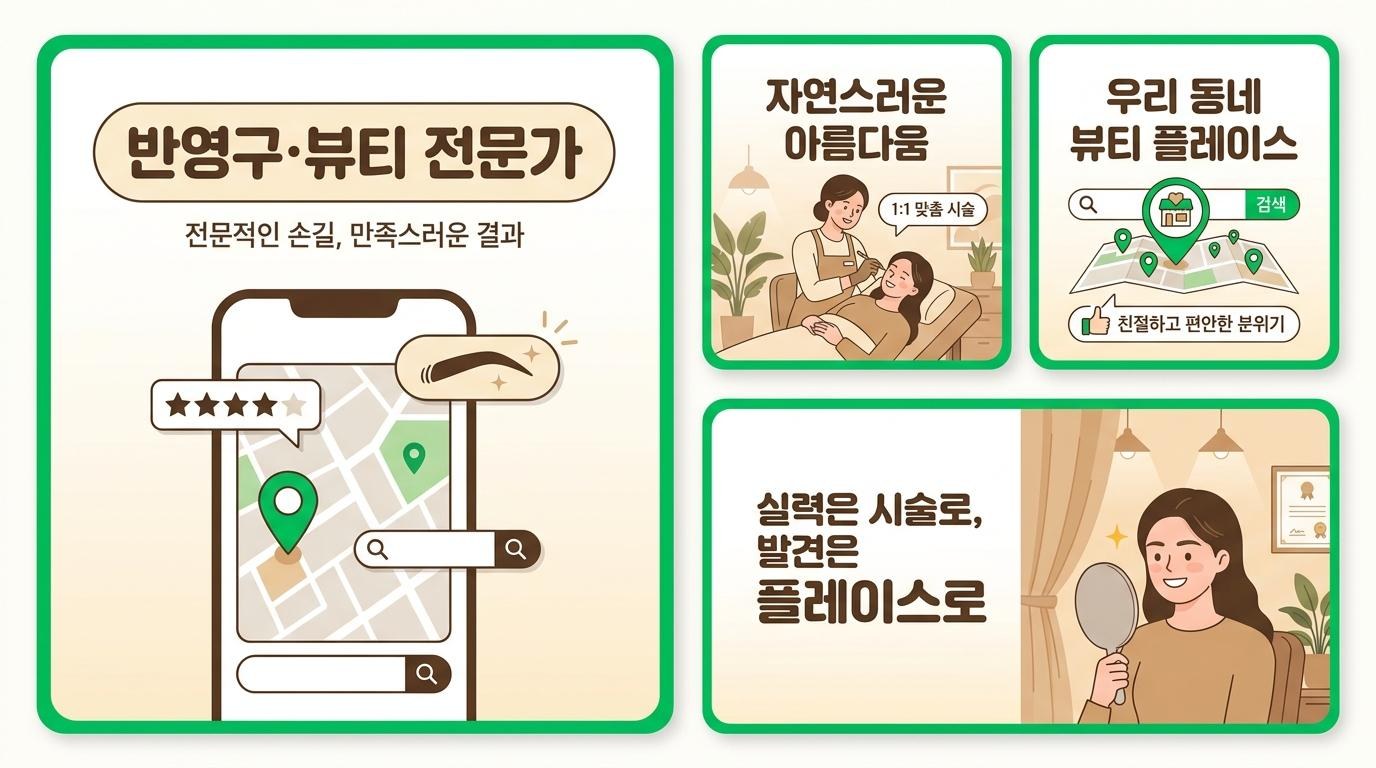 반영구 시술 후 만족스러워하는 고객과 정돈된 눈썹문신 결과 이미지