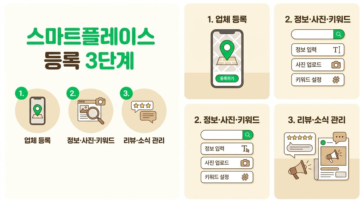 네이버 스마트플레이스 등록 단계를 안내하는 가이드 이미지