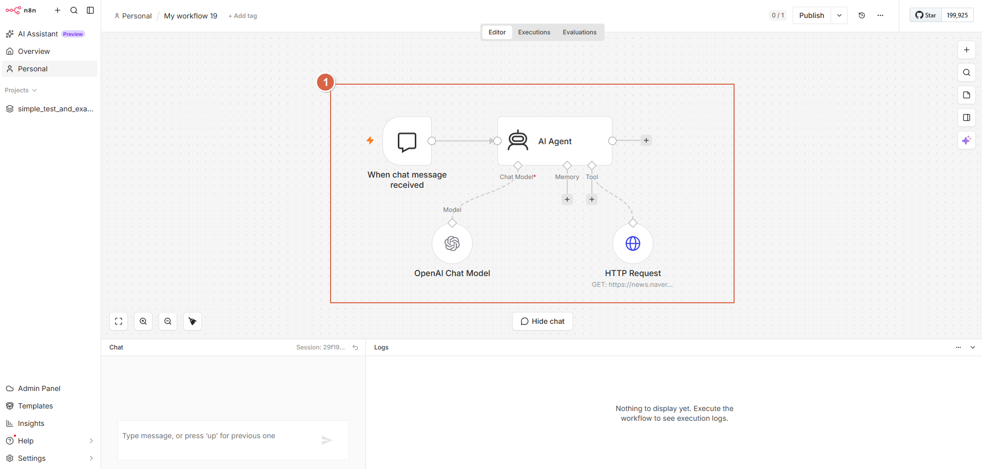 Agent + Chat Model + HTTP Tool 구성