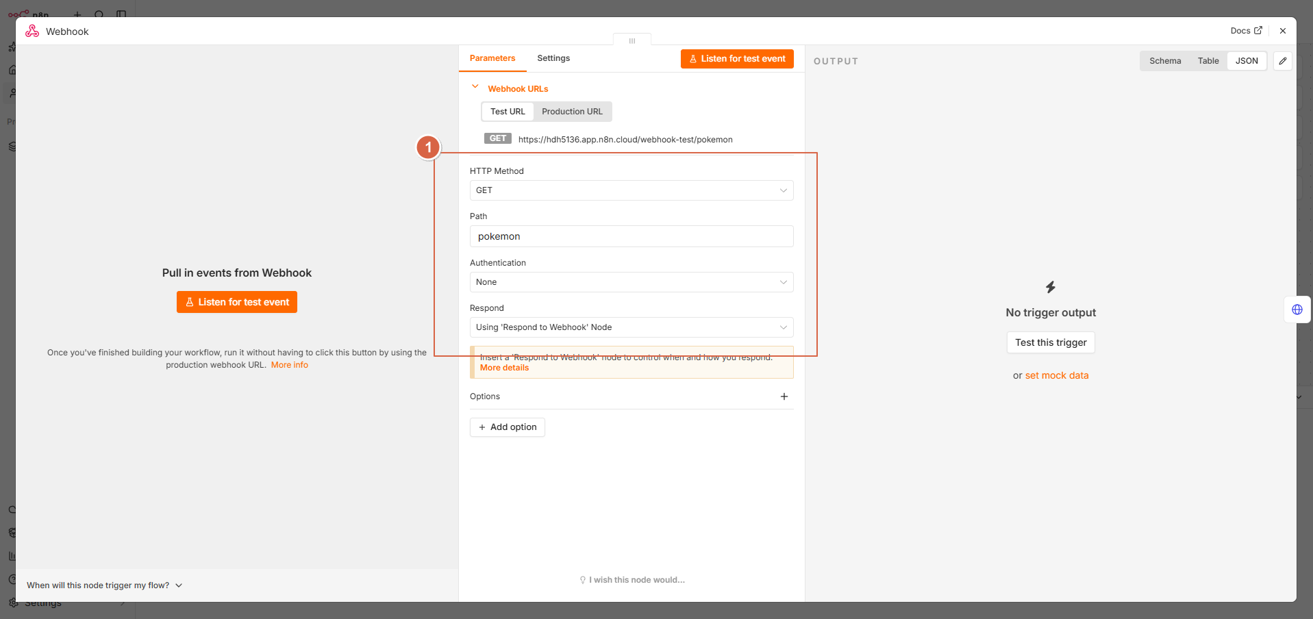 Webhook 노드 설정